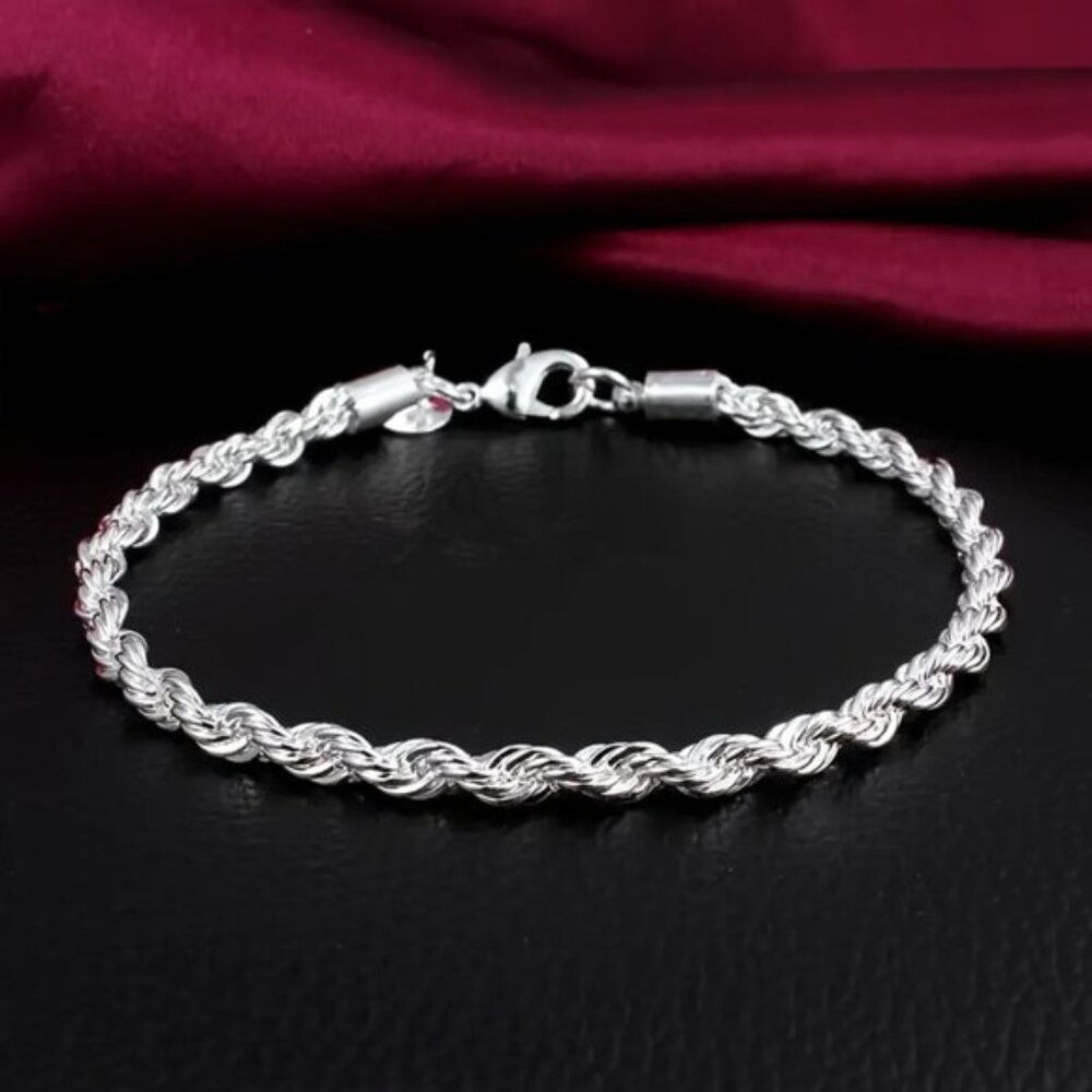 Chic 925 Sterling Silver Twisted Rope Bracelet